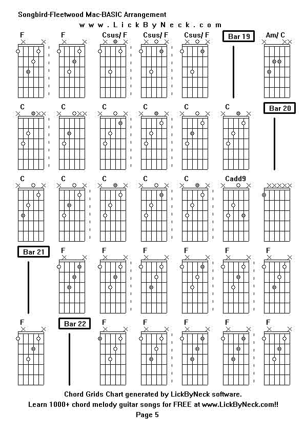 Chord Grids Chart of chord melody fingerstyle guitar song-Songbird-Fleetwood Mac-BASIC Arrangement,generated by LickByNeck software.